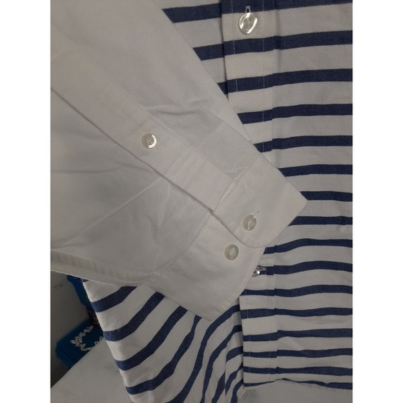 GOODTHREADS Shirt Mens Medium Blue White Striped Long Sleeve Button Up - Picture 8 of 9